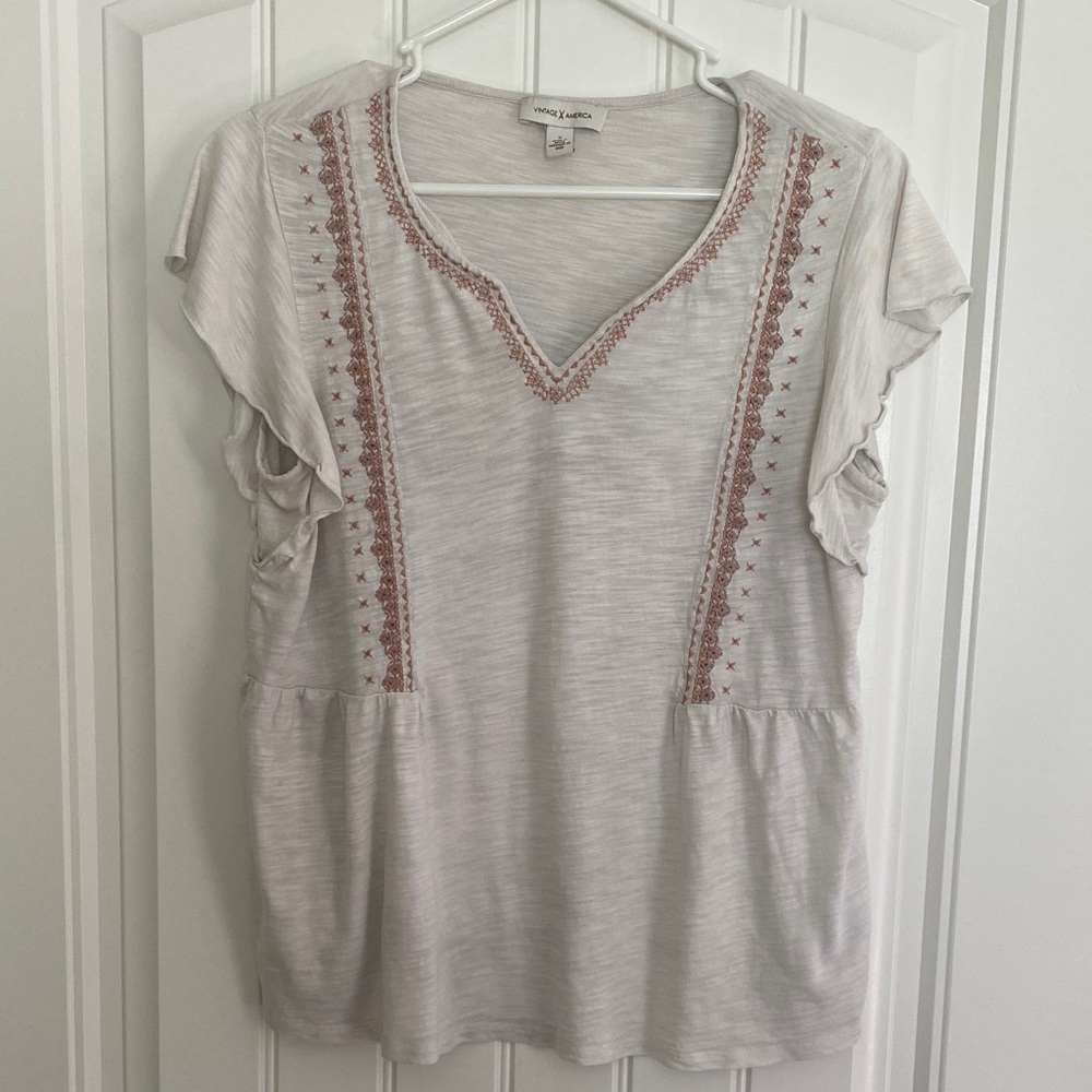 Vintage America Cream Top with Rust Embroidery